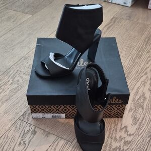 Charles David Black Open-Toe Ankle Cuff Block Heel Sandals